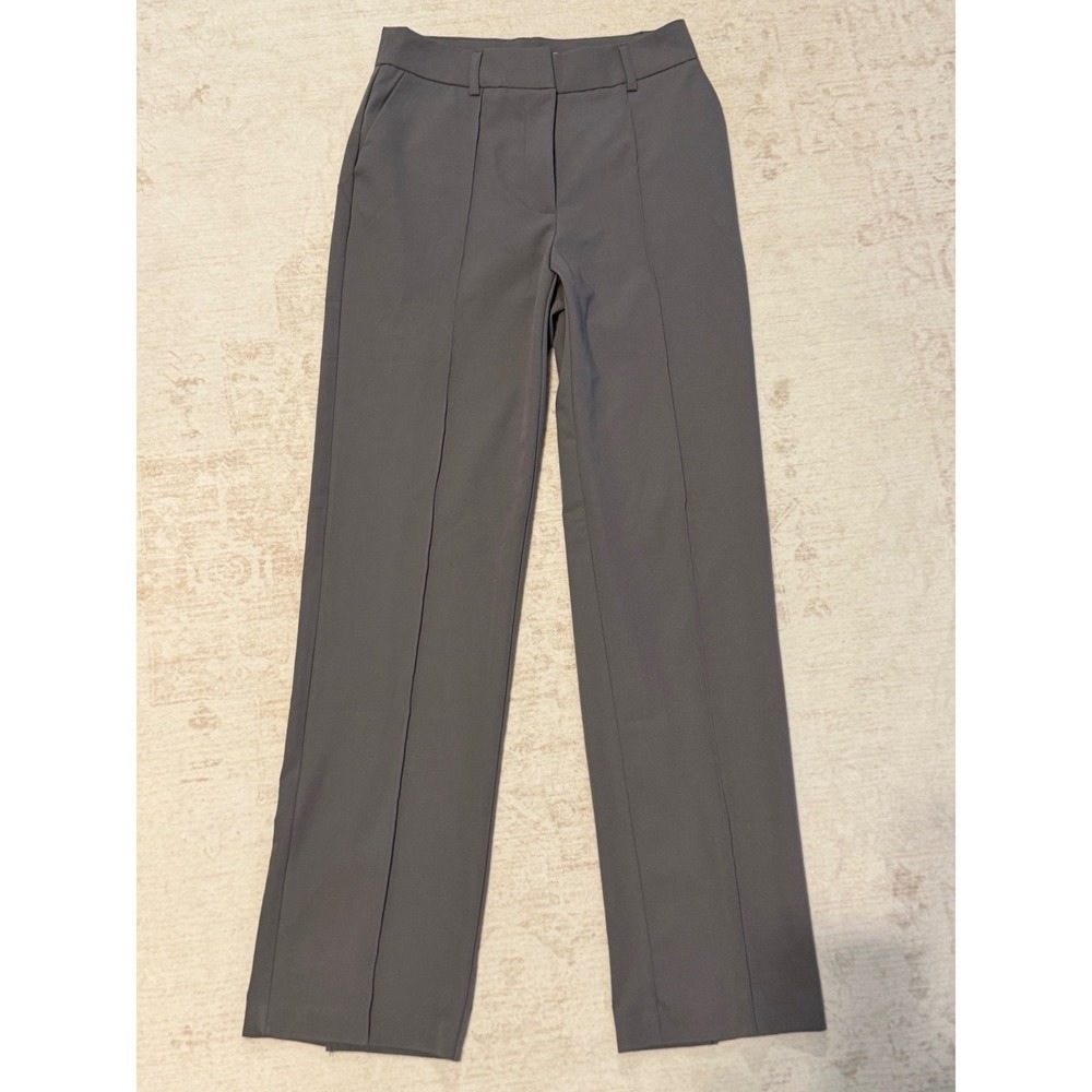 NA-KD Women Charcoal Grey Pintuck Straight Leg Dress Pants Slit Hem Size 36